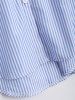 Flower Embroidery Tie Waist Stripe Long Shirt -  