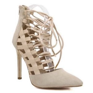 Pointed Toe Tie Up Stiletto Heel Pumps