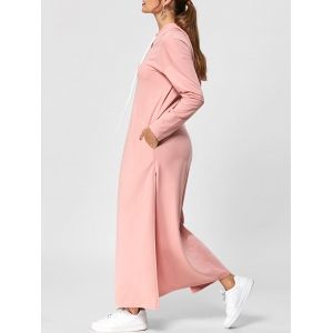 С Капюшоном Drawstring Шеи Высокого Щелевая Maxi Платье