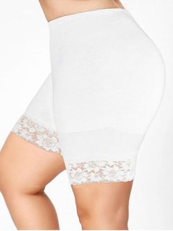 Plus Size Lace Trim Short Leggings - WHITE - 3XL