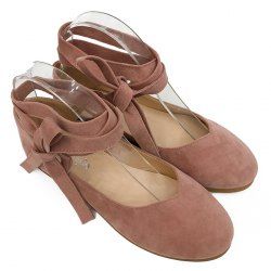 Stack Heel Round Toe Lace Up Flats