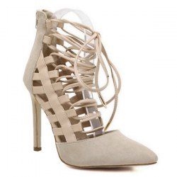 Pointed Toe Tie Up Stiletto Heel Pumps