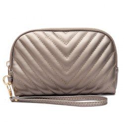 Quilted Zipper Faux Leather Clutch Bag