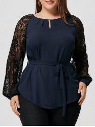 Chemisier Raglan Sleeve Plus Size Lace Trim