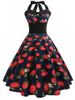 Halter Strawberry Print Vintage Pin Up Dress -  