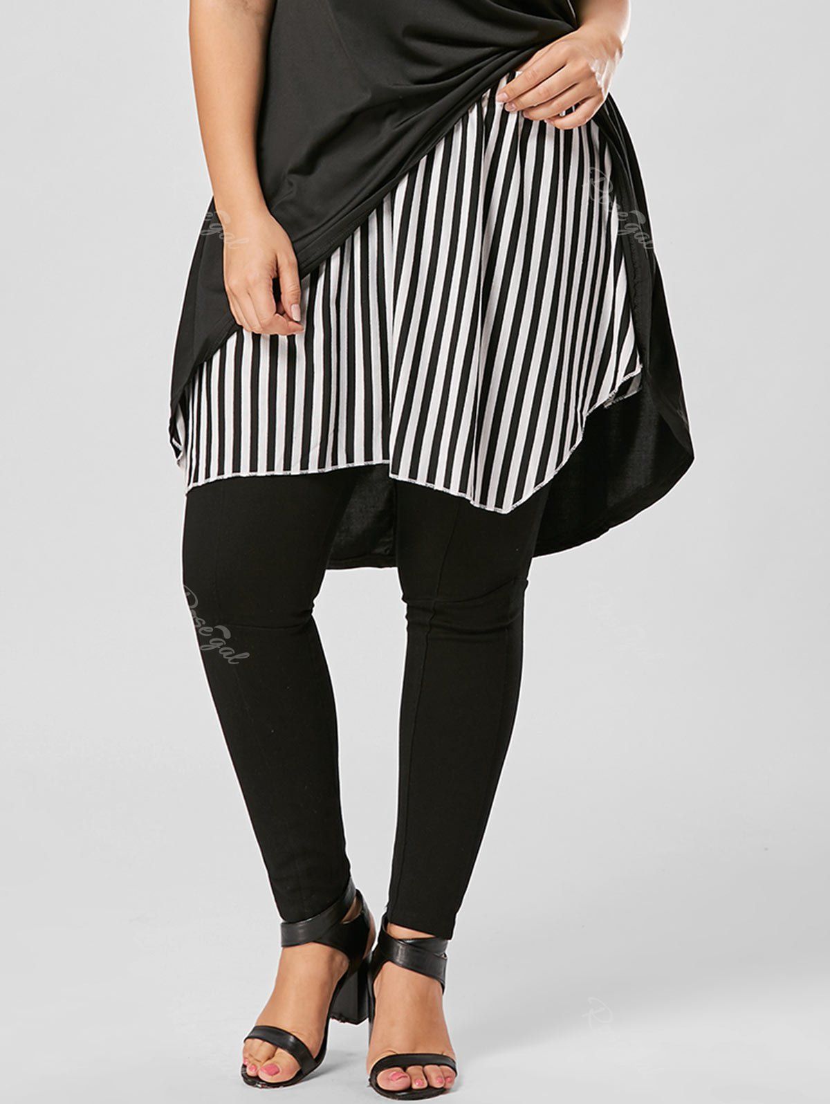 

Plus Size Striped Asymmetrical Skirt, Black stripe