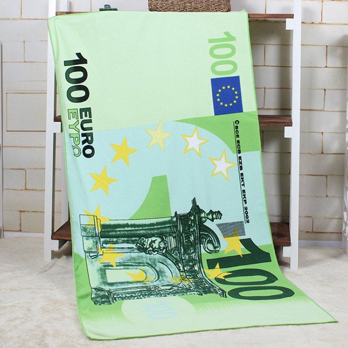 

100 Euro Note Pattern Water Absorption Bath Towel, Green