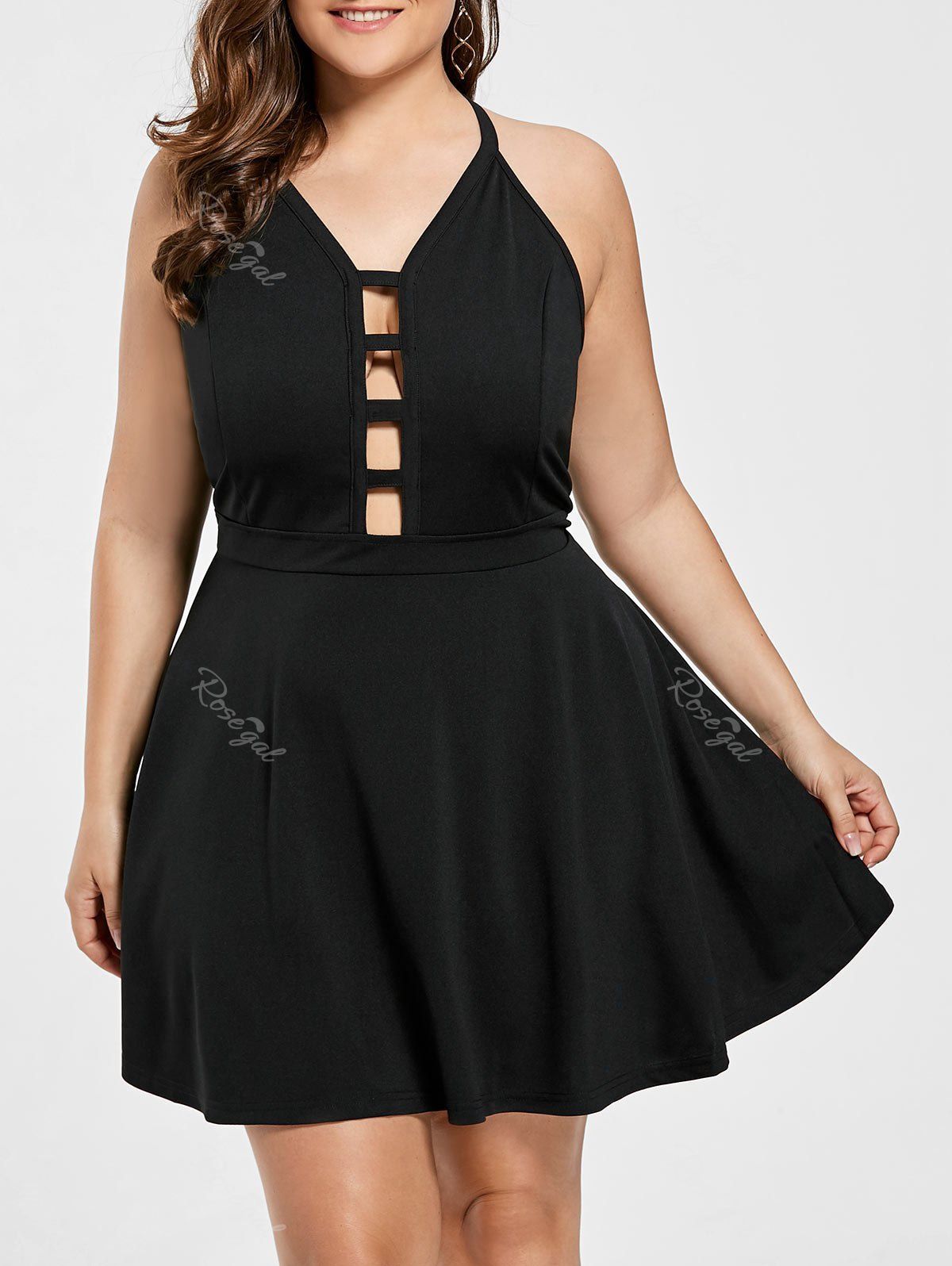 

Plus Size Cut Out Mini Party Skater Dress, Black