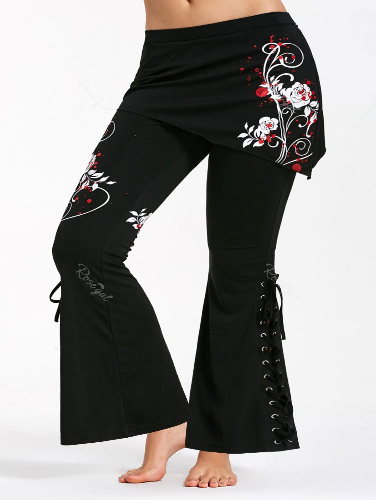 

Plus Size Criss Cross Butterfly Flare Pants, Red and white