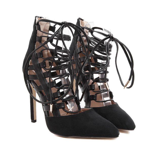 pointed tie up heels
