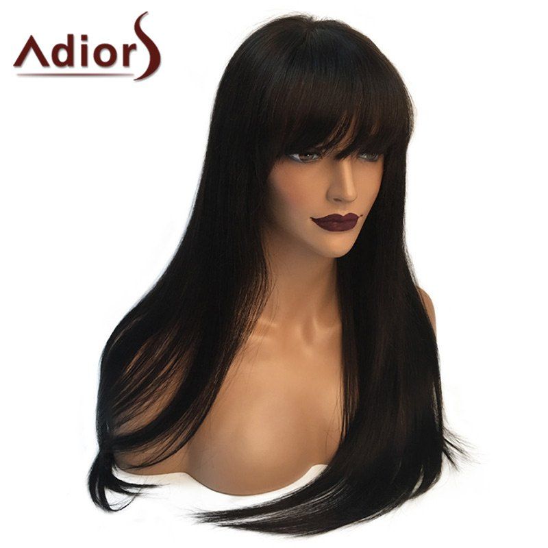 

Adiors Full Bang Long Glossy Straight Synthetic Wig, Natural black