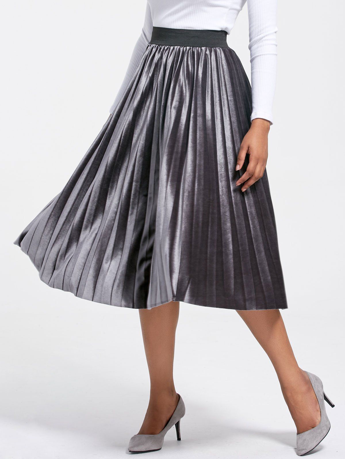 [32% OFF] High Waisted Midi Pleated Skirt | Rosegal