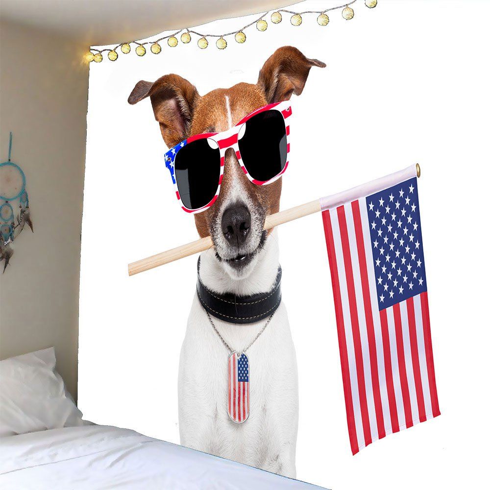 [47% OFF] Dog And American Flag Pattern Waterproof Wall Art Tapestry ...