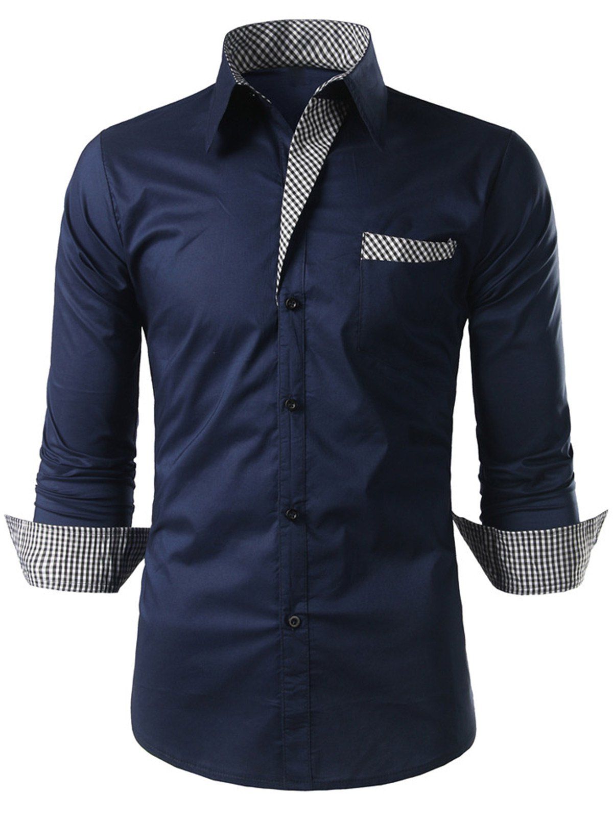 

Plaid Trim Long Sleeve Shirt, Cadetblue