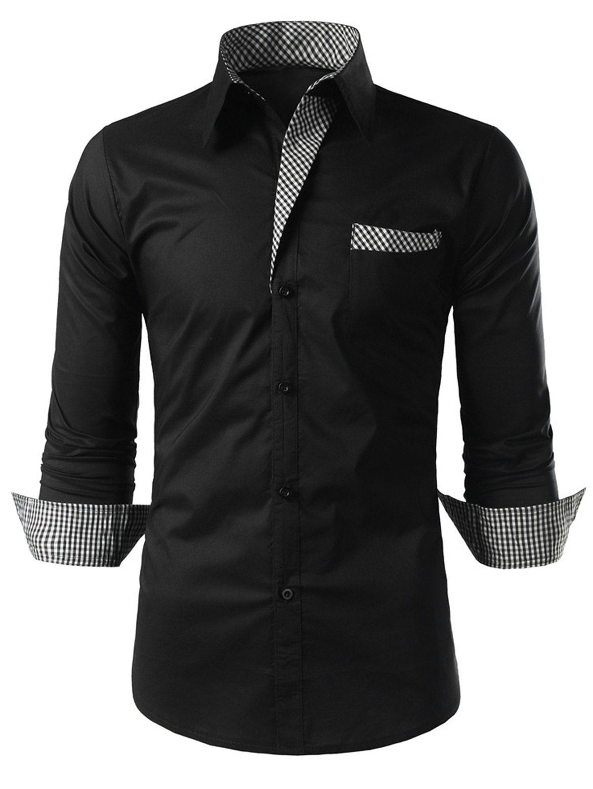 

Plaid Trim Long Sleeve Shirt, Black