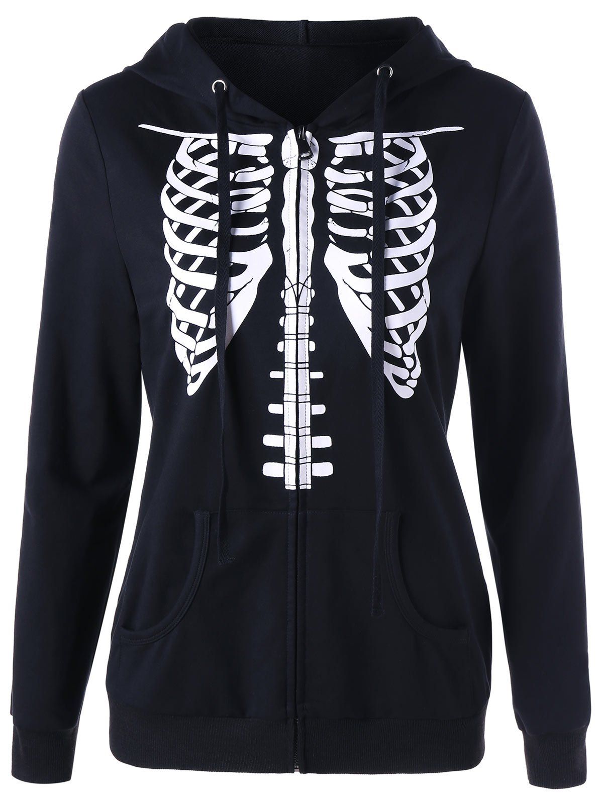 

Skeleton Pattern Kangaroo Pocket Hoodie, Black