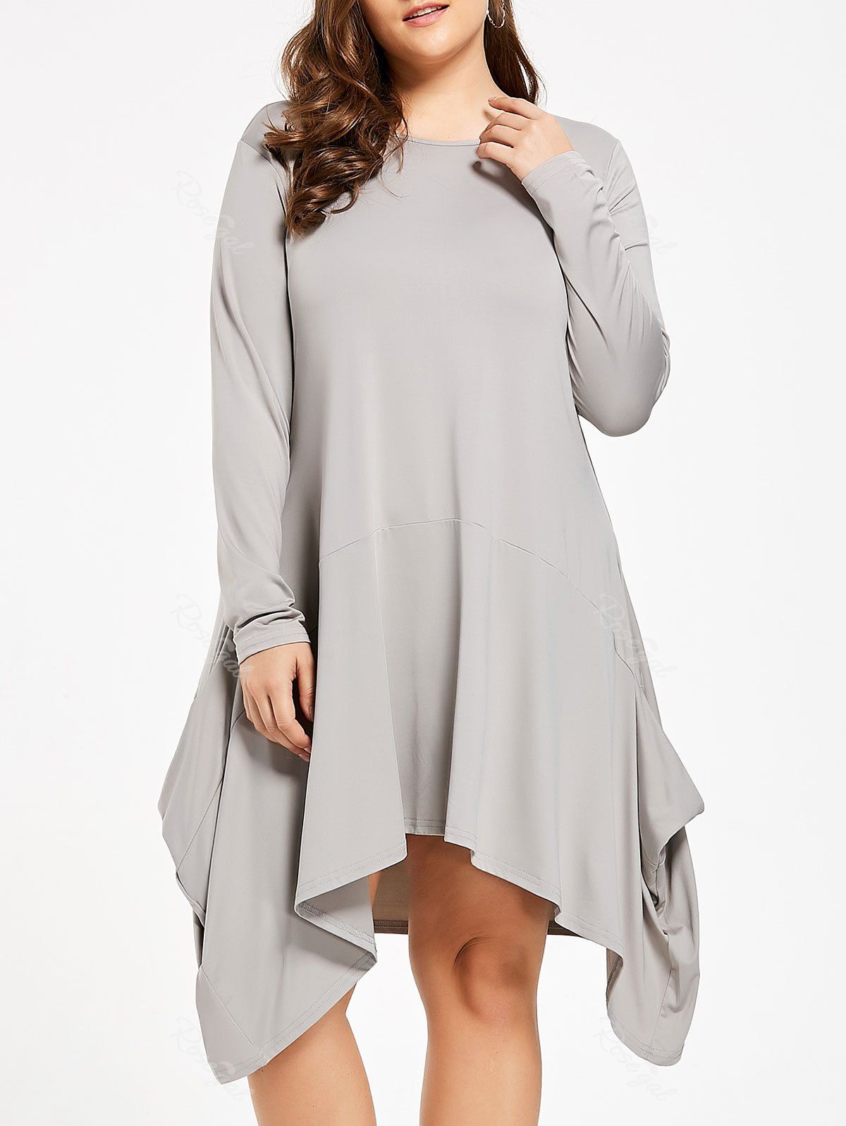 [33% OFF] Plus Size Asymmetric Swing T-shirt Dress With Pocket | Rosegal
