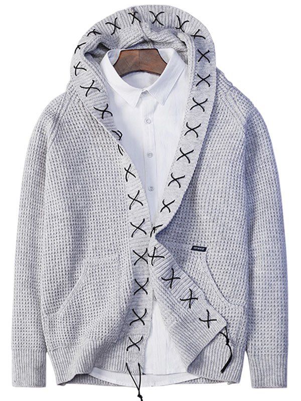 

Sennit Design Hooded Open Front Cardigan, Gray