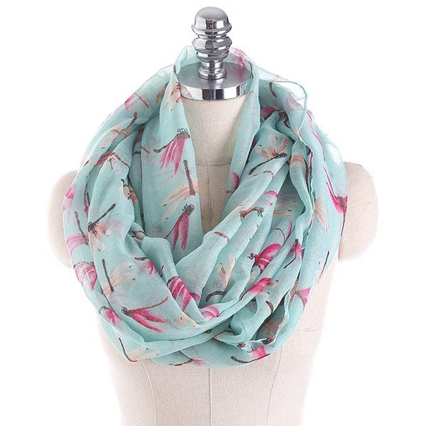 

Multicolor Dragonfly Printing Infinity Scarf, Light green