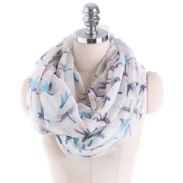 

Multicolor Dragonfly Printing Infinity Scarf, White