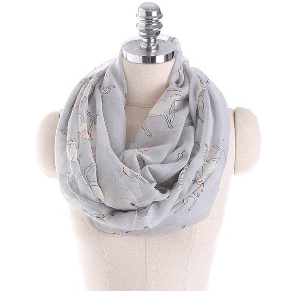 

Horse Printed Infinity Scarf, Gray
