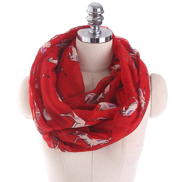 

Horse Printed Infinity Scarf, Red