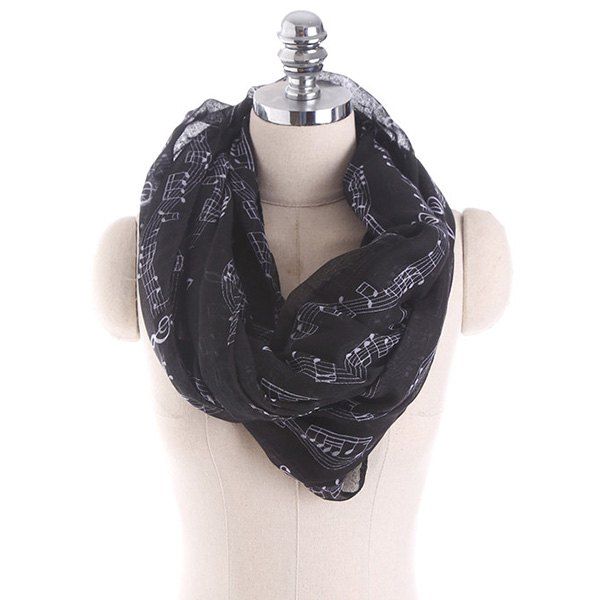 

Note Stave Music Element Printed Infinity Scarf, Black