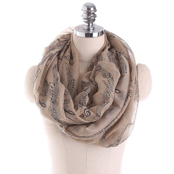 

Note Stave Music Element Printed Infinity Scarf, Khaki