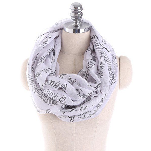 

Note Stave Music Element Printed Infinity Scarf, Black white