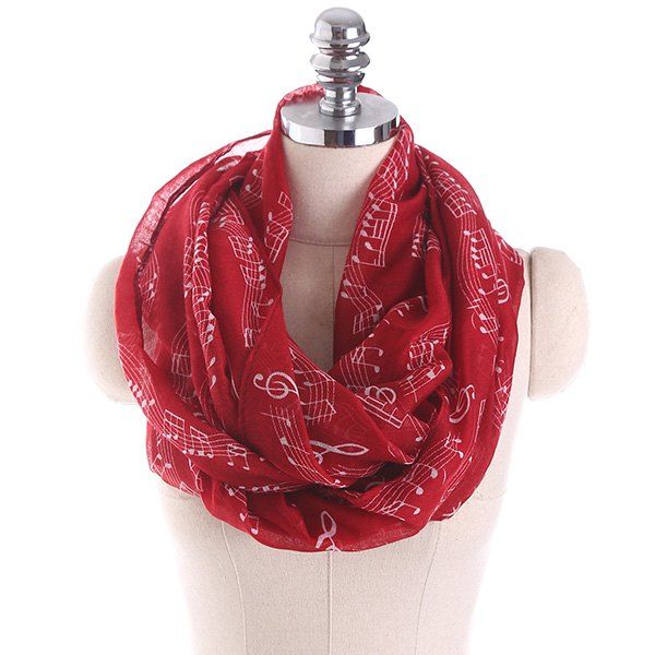 

Note Stave Music Element Printed Infinity Scarf, Wine red