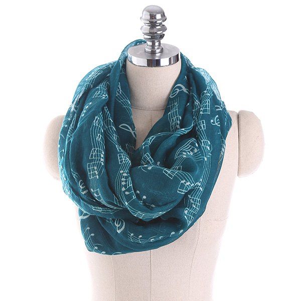 

Note Stave Music Element Printed Infinity Scarf, Blackish green