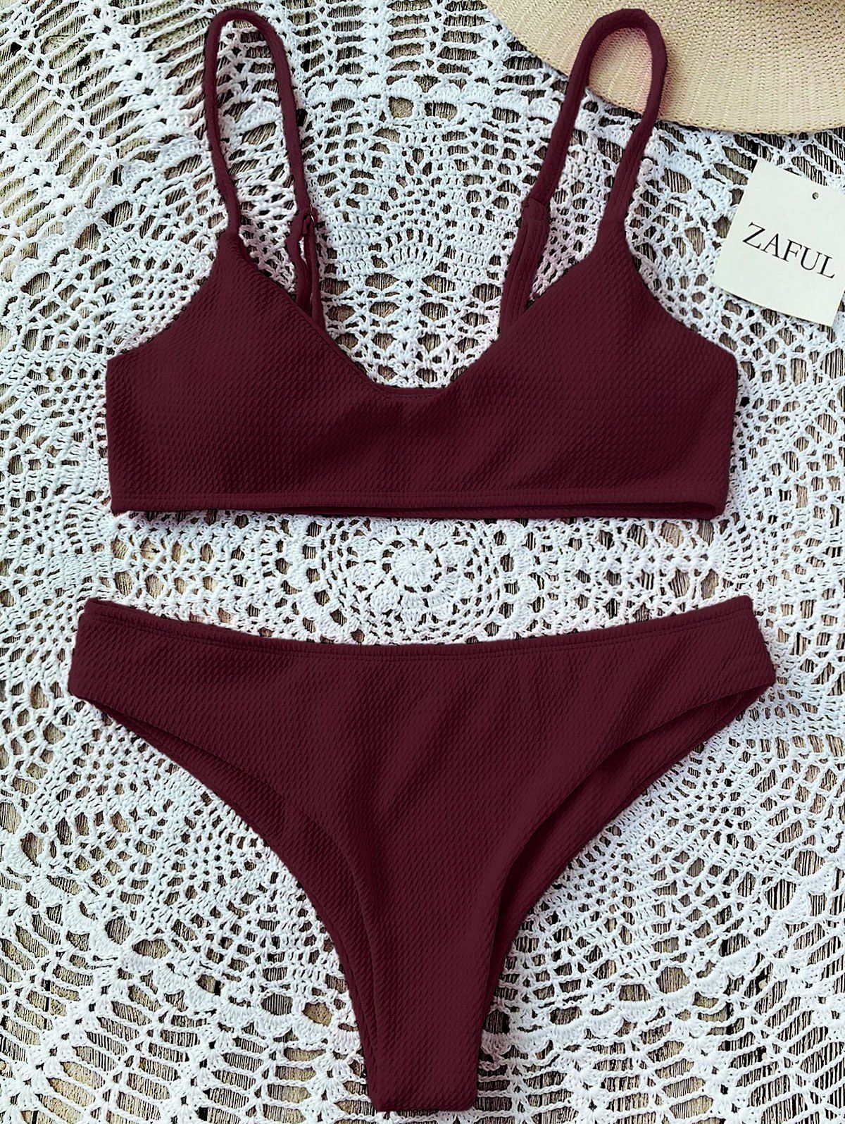 

Padded Bralette Bikini Set, Wine red