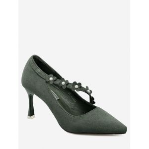 Pointed Toe Flowers Faux Pearls Pumps