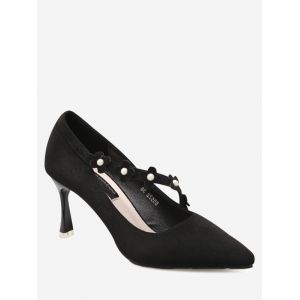 Pointed Toe Flowers Faux Pearls Pumps