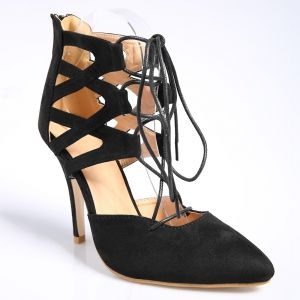 Lace Up Zipper Pointed Toe Pumps