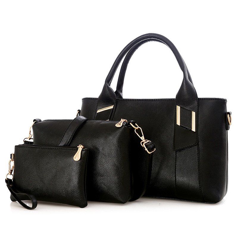 

3 Pieces Faux Leather Handbag Set, Black