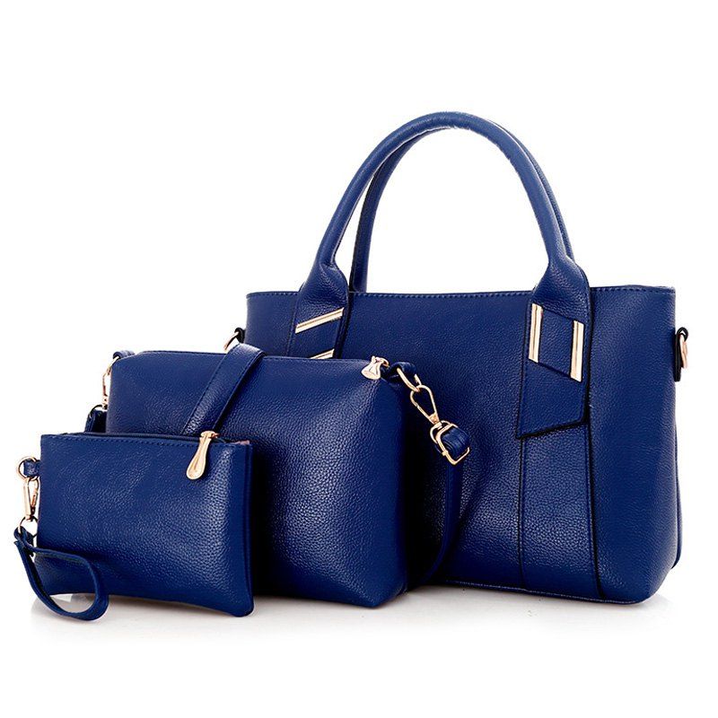 

3 Pieces Faux Leather Handbag Set, Blue
