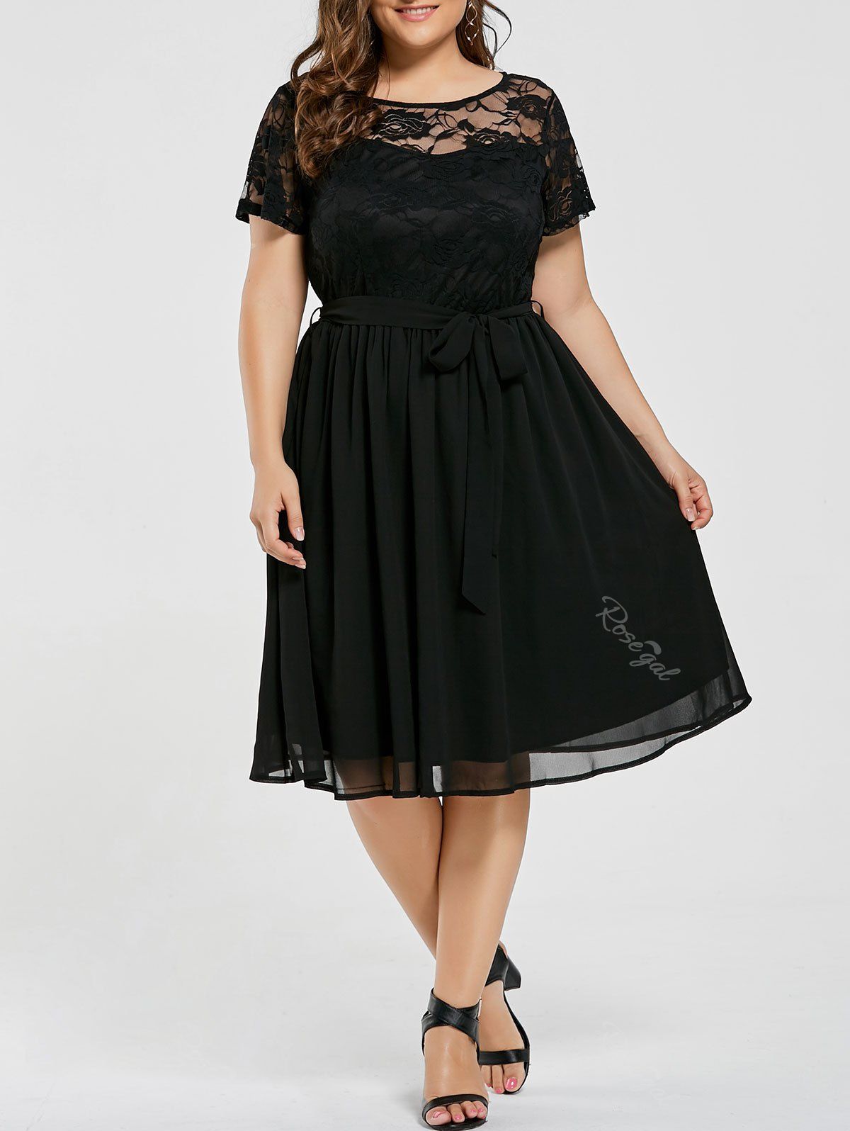 

Plus Size Overlay Lace Panel Dress, Black