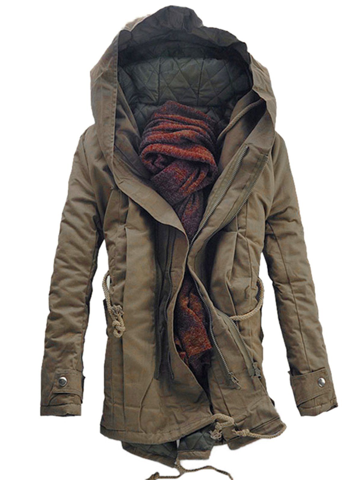 

Double Zip Up Hooded Padded Parka Coat, Dark khaki