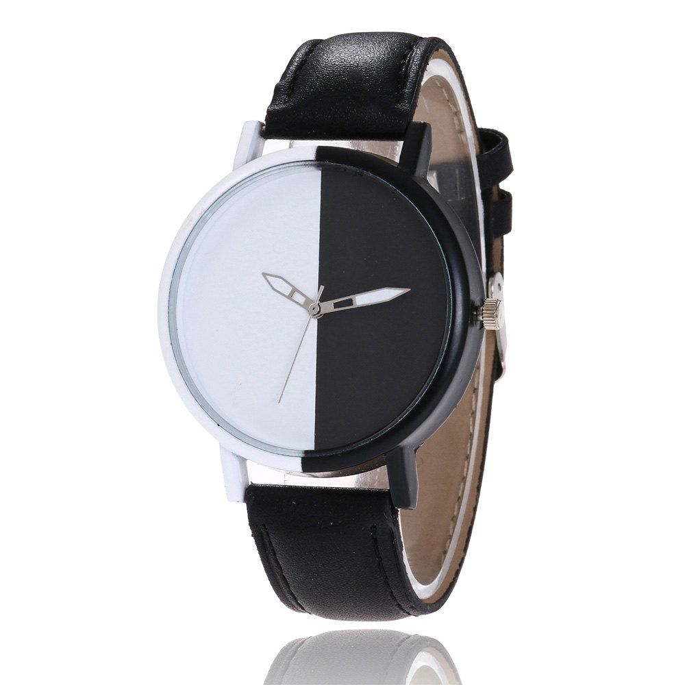

Color Block Face Faux Leather Strap Watch, Black