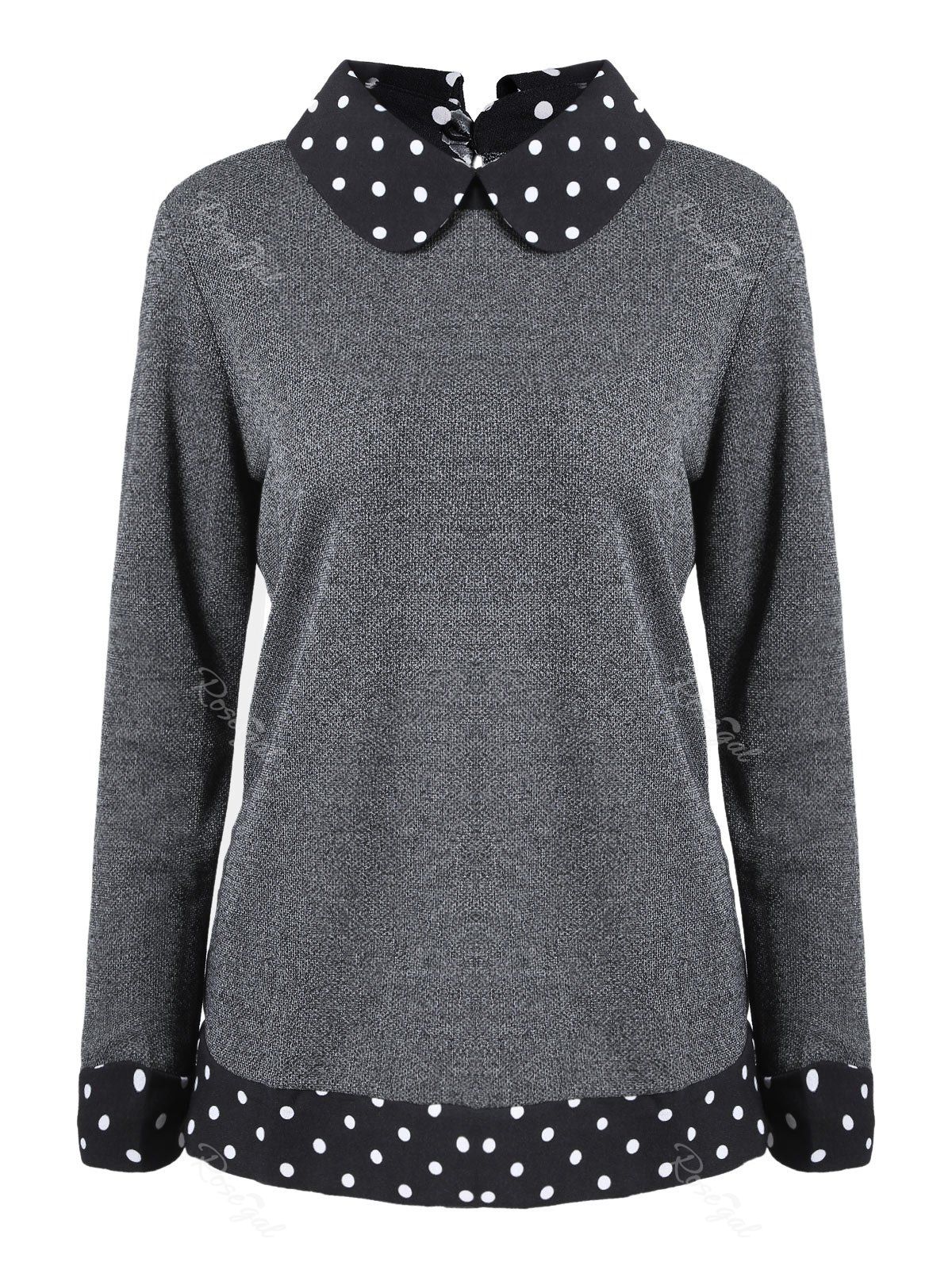 

Polka Dot Faux Twinset Plus Size Knitwear, Gray
