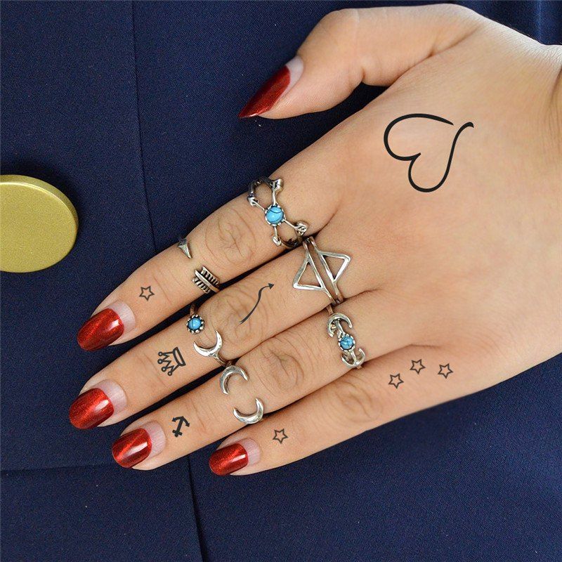 

Vintage Love Arrow Moon Cuff Ring Set, Silver