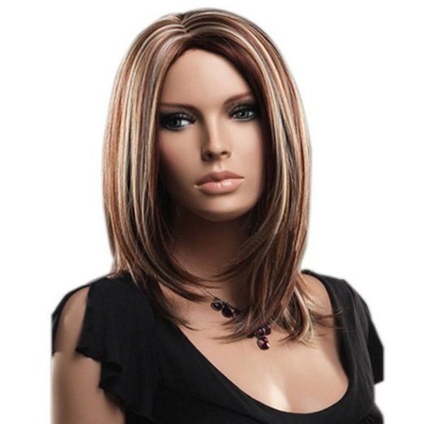 

Medium Center Parting Straight Bob Highlight Synthetic Wig, Colormix