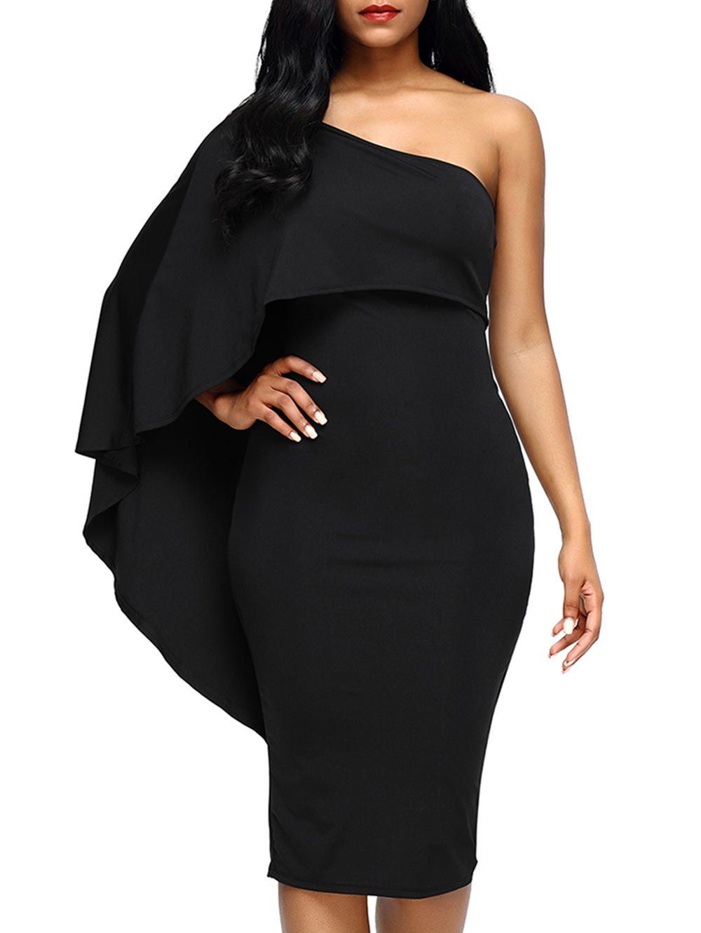 one shoulder asymmetric bodycon dress