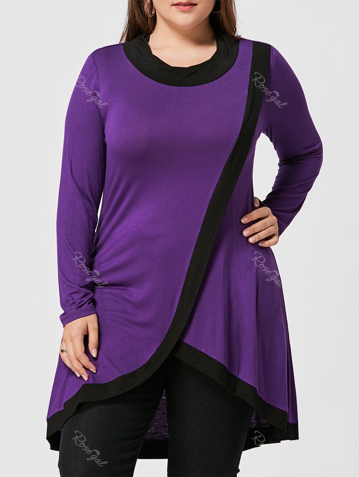 

Plus Size High Low Surplice Tunic T-shirt, Deep purple