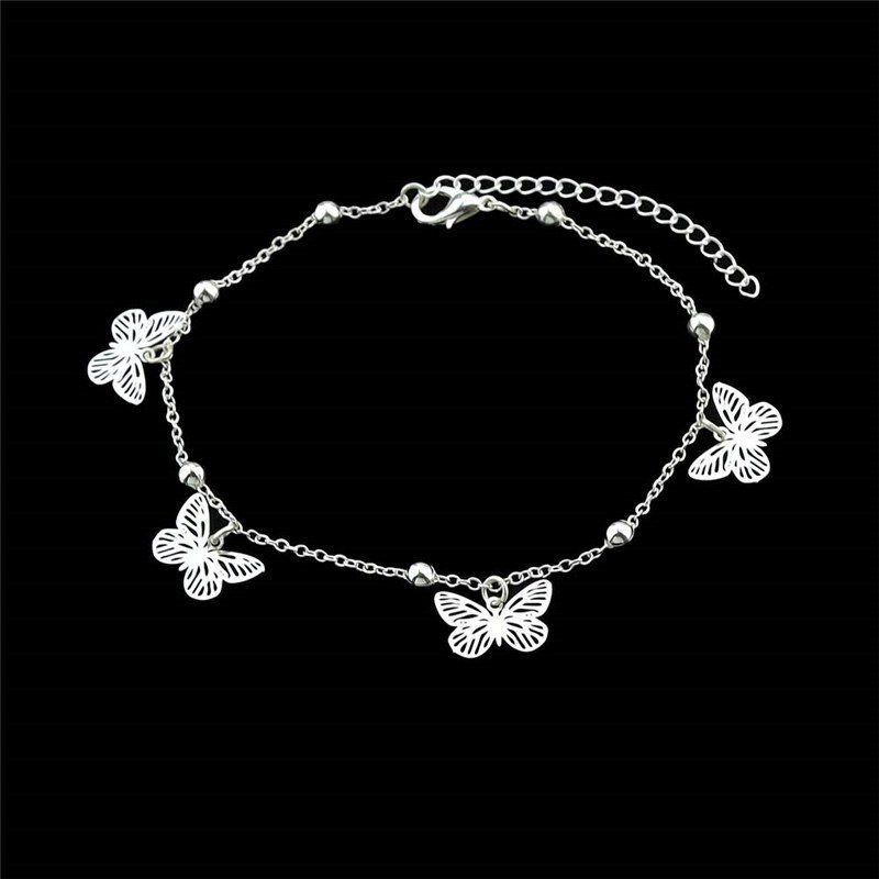 

Alloy Butterfly Beads Charm Anklet, Silver
