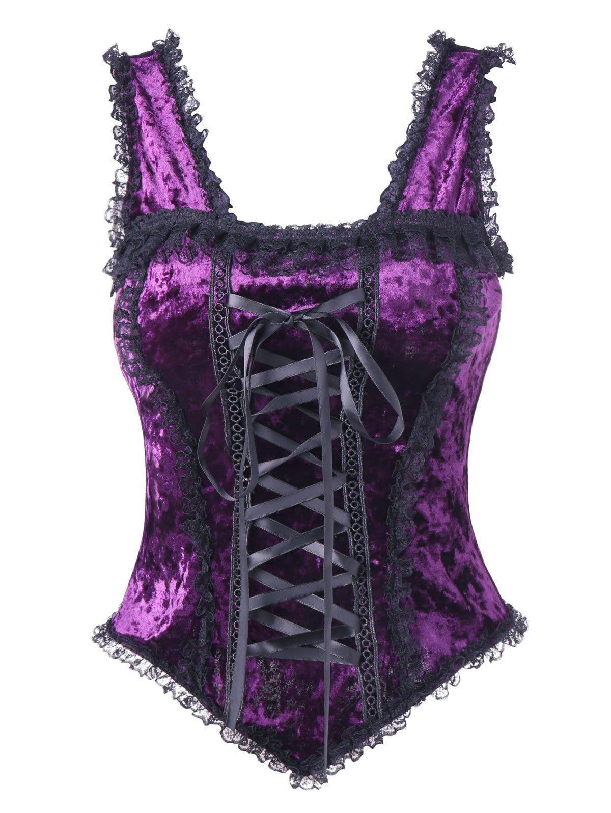

Lace Up Lace Trim Corset Top, Purple