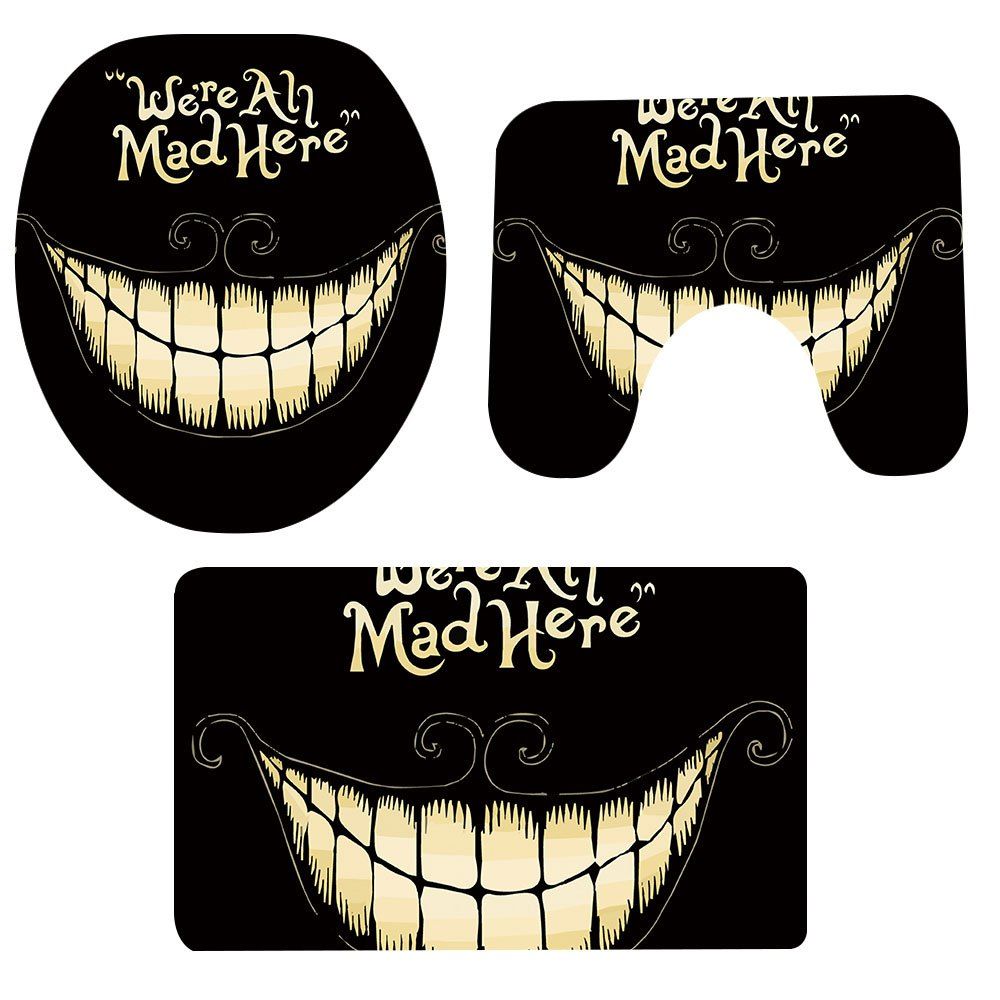 

Nonslip 3Pcs Halloween Mouth Pattern Bath Toilet Mat, Black
