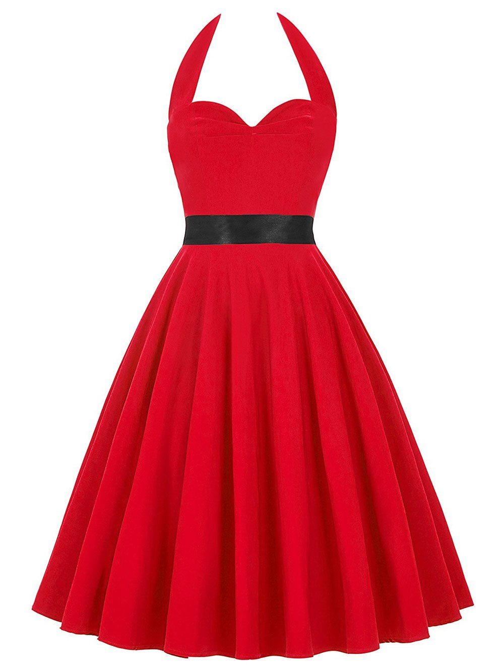 

Vintage Halter Lace Up Backless Pin Up Dress, Red