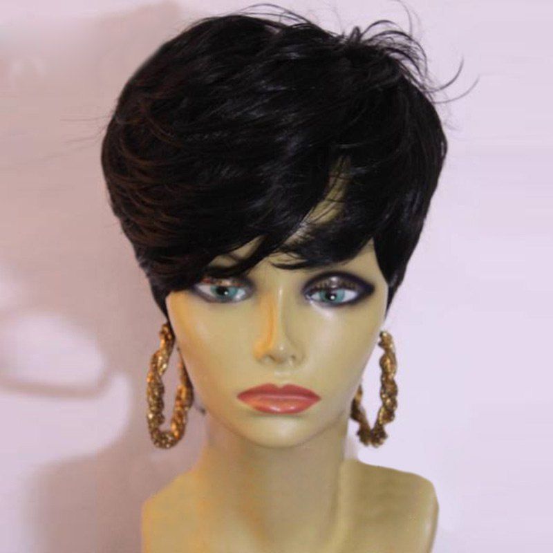 

Short Layered Side Bang Slightly Curly Synthetic Wig, Black